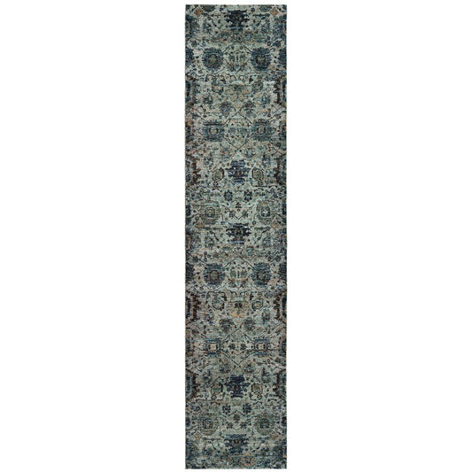 12' Blue Oriental Runner Rug