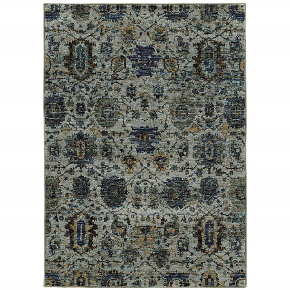 5' X 7' Blue Green Oriental Power Loom Area Rug
