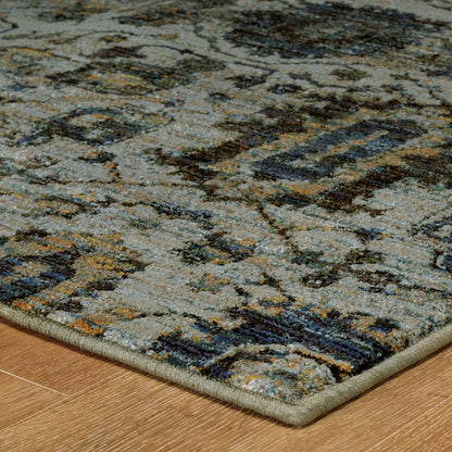 5' X 7' Blue Green Oriental Power Loom Area Rug