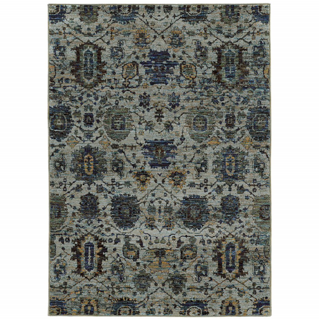 7' X 10' Blue Green Oriental Power Loom Area Rug