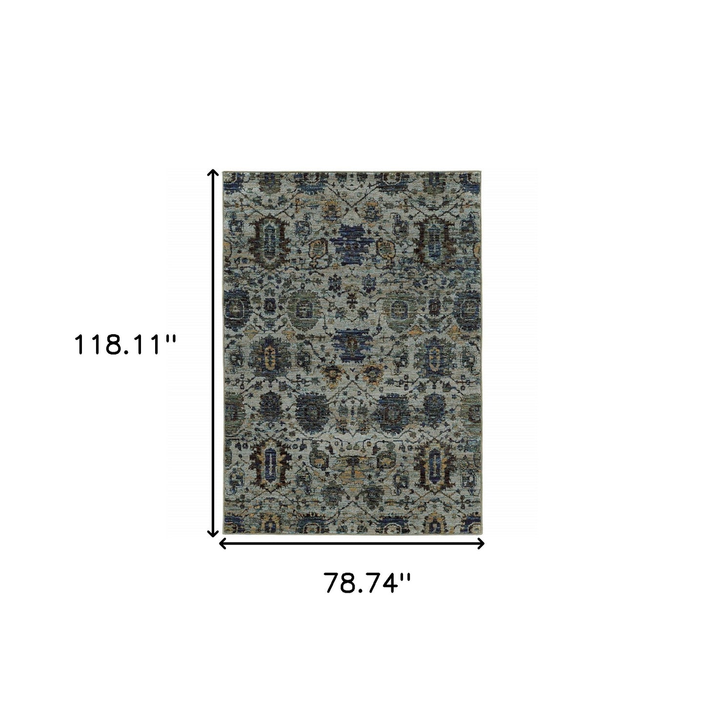 7' X 10' Blue Green Oriental Power Loom Area Rug