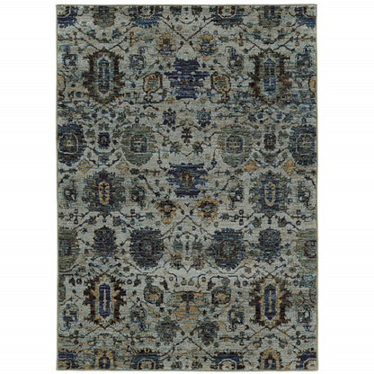 9' X 12' Blue Green Oriental Power Loom Area Rug