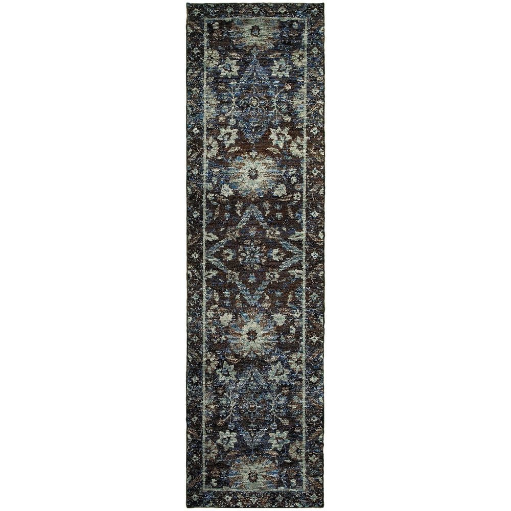 8' navy blue oriental runner rug