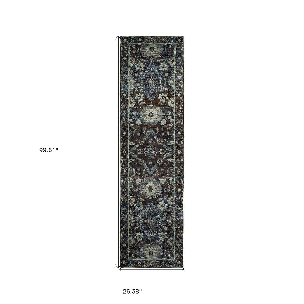 8' navy blue oriental runner rug