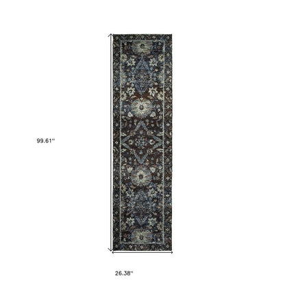 8' navy blue oriental runner rug