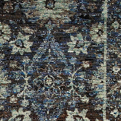 8' Navy Blue Oriental Runner Rug
