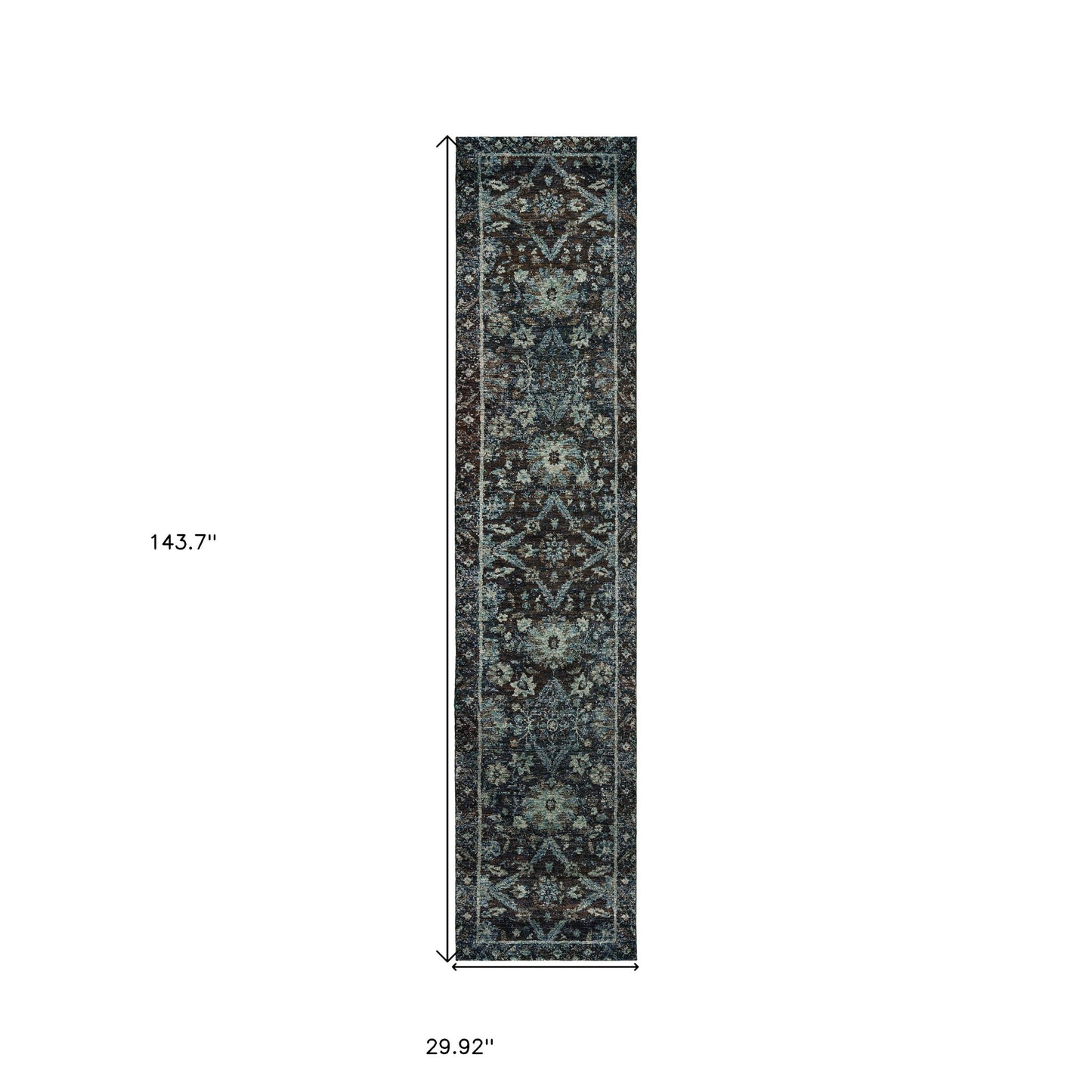 12' Runner Navy and Blue Oriental Power Loom Runner Rug