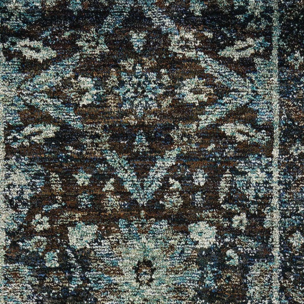 12' Runner Navy and Blue Oriental Power Loom Runner Rug