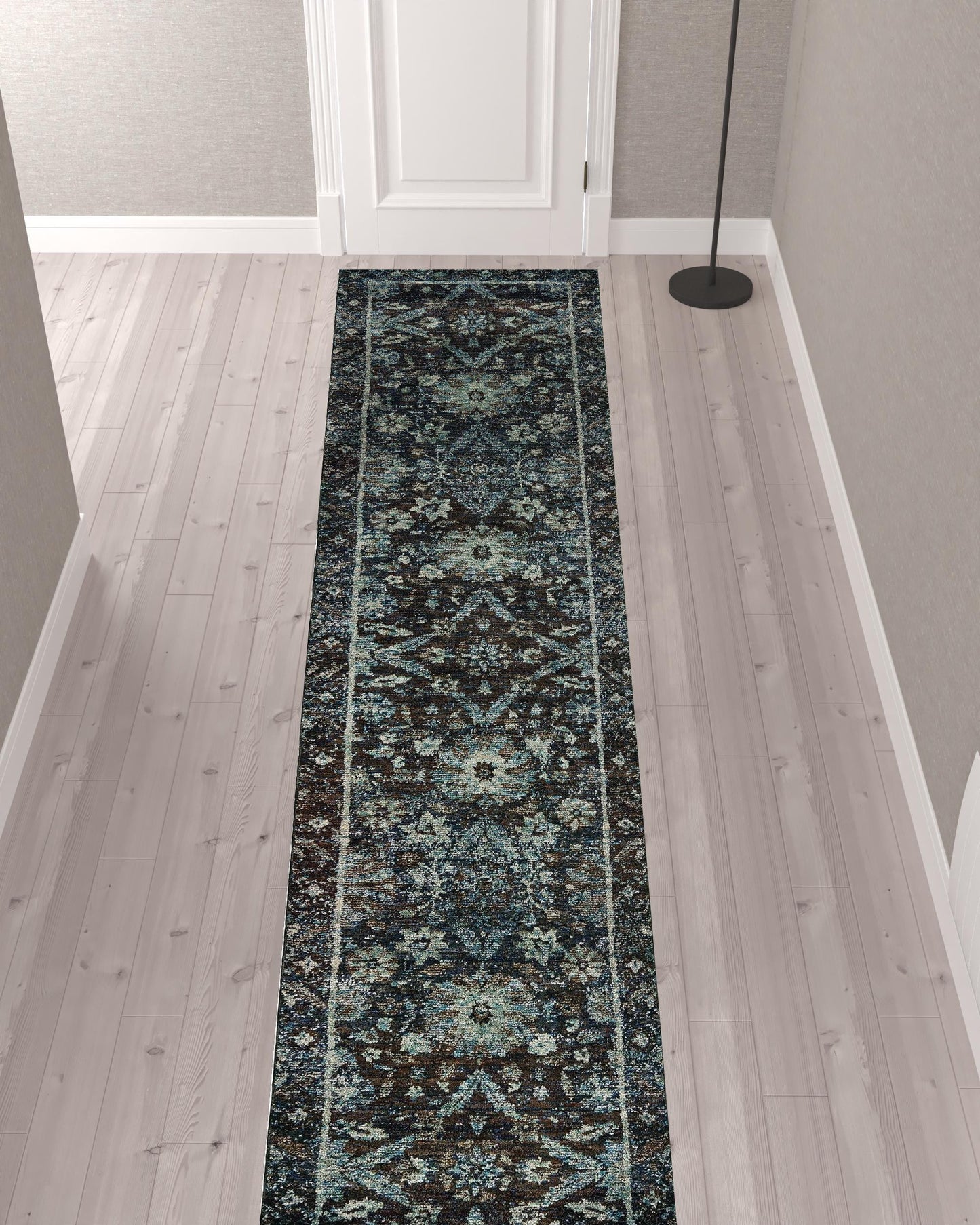 12' Runner Navy and Blue Oriental Power Loom Runner Rug