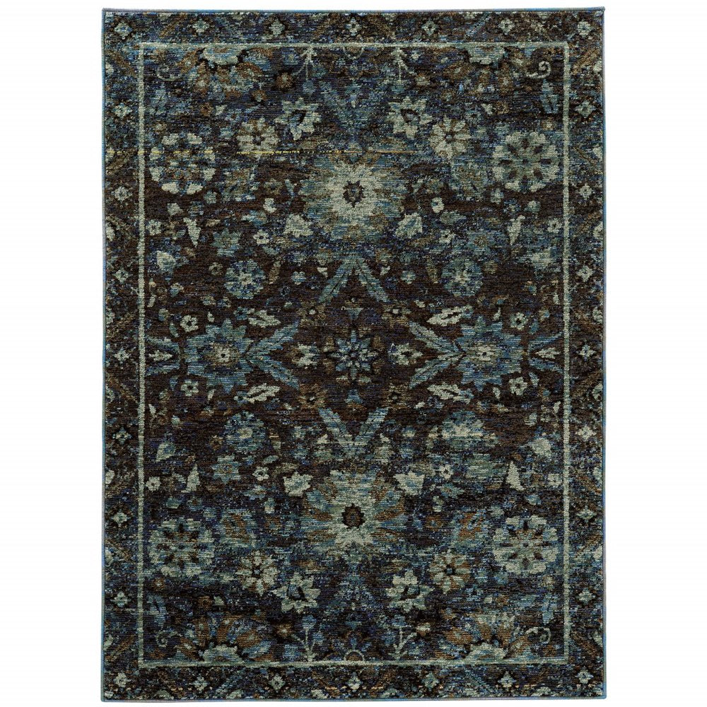 5' X 7' Navy Blue And Blue Oriental Area Rug
