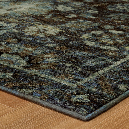 5' X 7' Navy Blue And Blue Oriental Area Rug