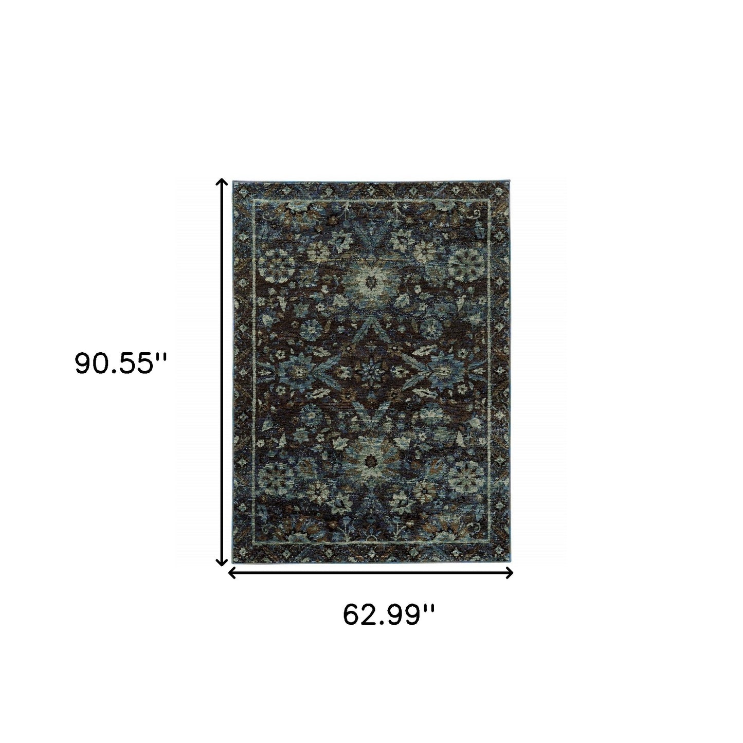 5' X 7' Navy Blue Oriental Power Loom Area Rug