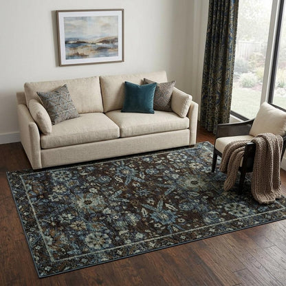 5' X 7' Navy Blue And Blue Oriental Area Rug