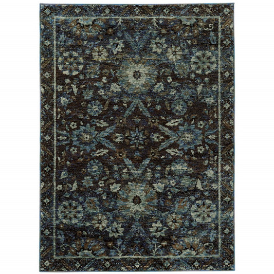 7' X 10' Navy Blue Oriental Power Loom Area Rug