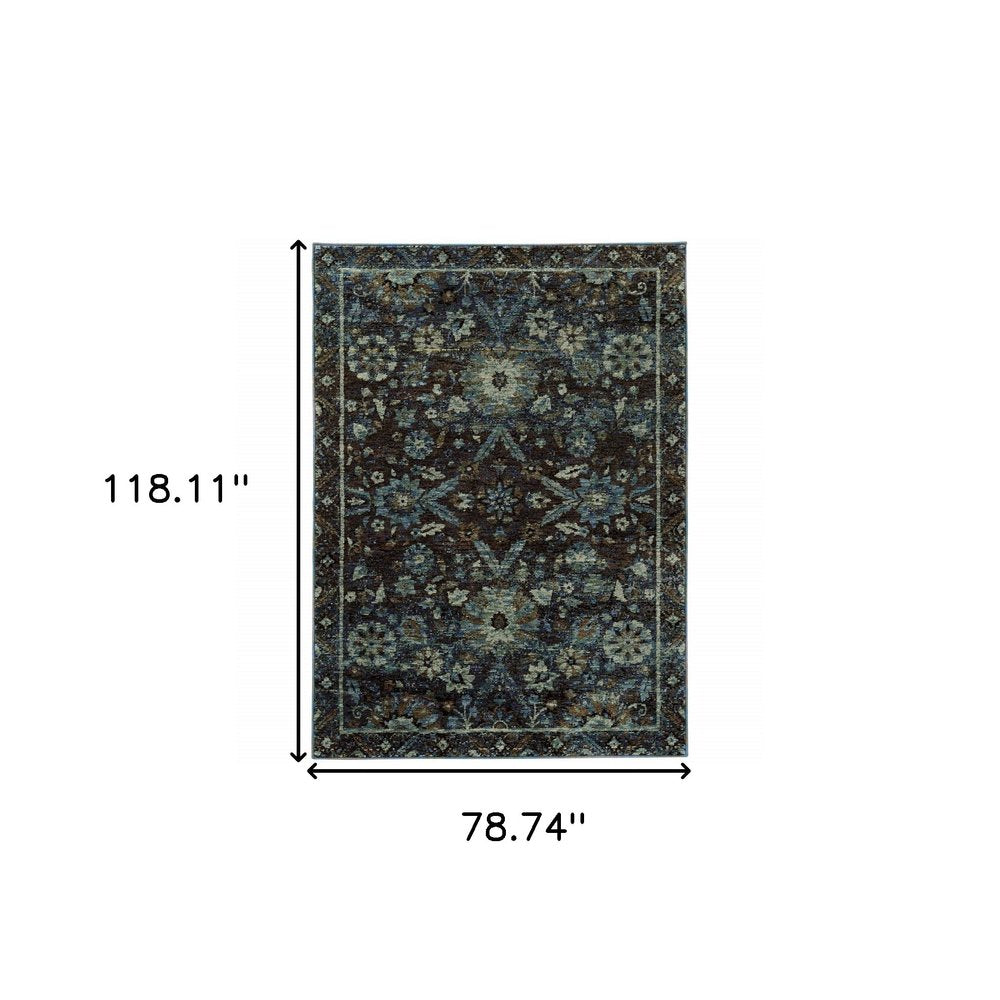 7' X 10' Navy Blue Oriental Power Loom Area Rug