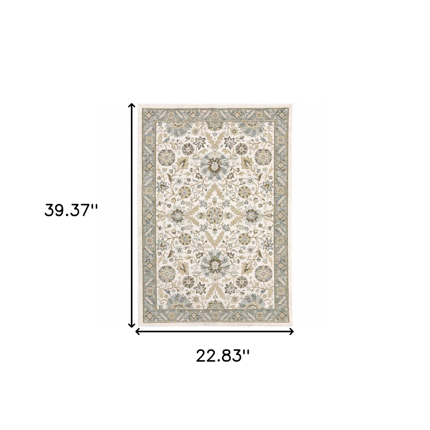 2' X 3' Gray and Ivory Oriental Power Loom Area Rug