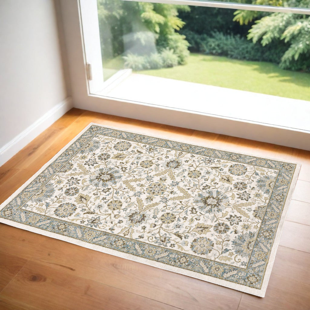 2' X 3' Gray and Ivory Oriental Power Loom Area Rug