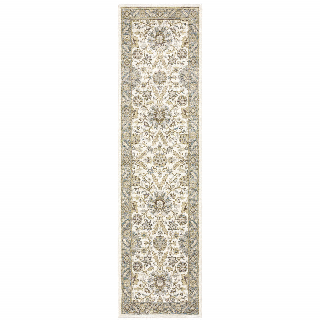 8' Runner Gray and Ivory Oriental Power Loom Runner Rug