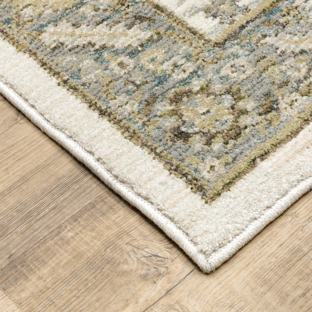 8' Runner Gray and Ivory Oriental Power Loom Runner Rug