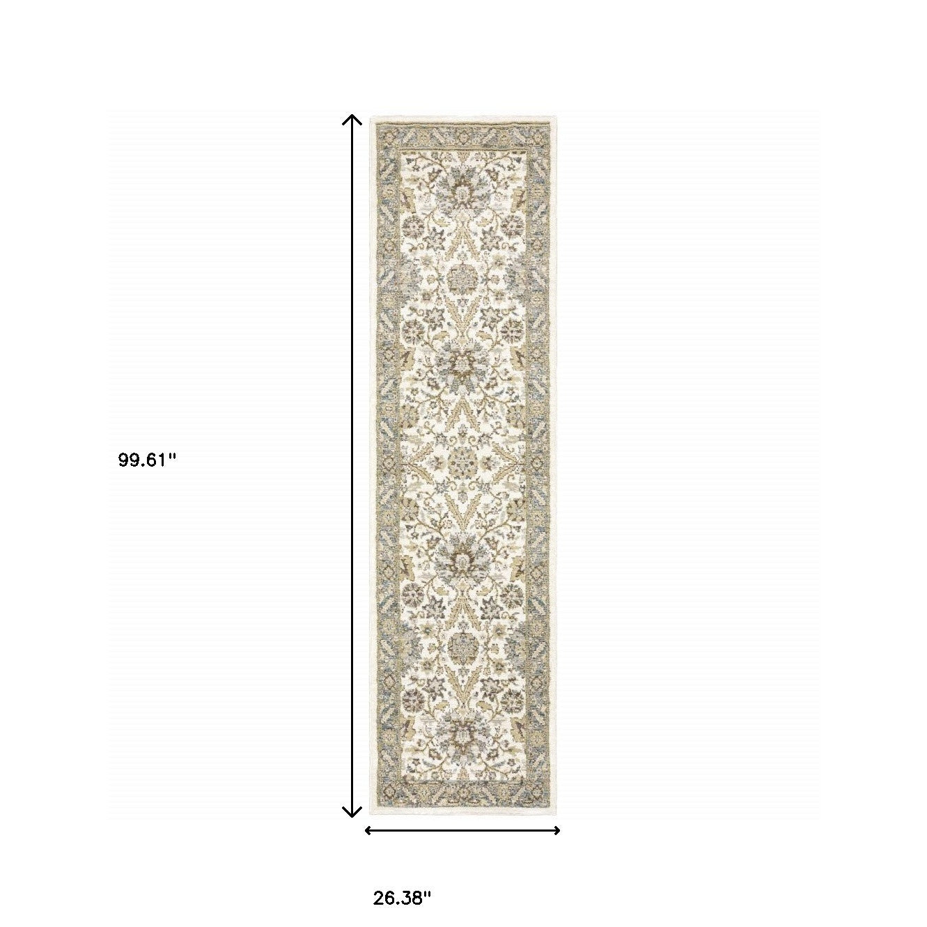 8' Runner Gray and Ivory Oriental Power Loom Runner Rug