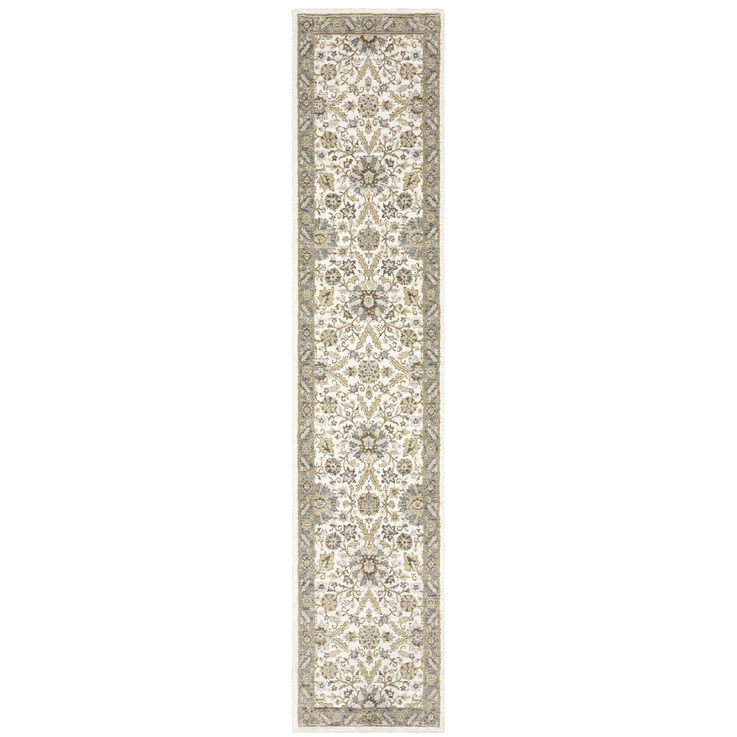 12' Runner Gray and Ivory Oriental Power Loom Runner Rug