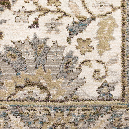 12' Gray And Ivory Oriental Runner Rug