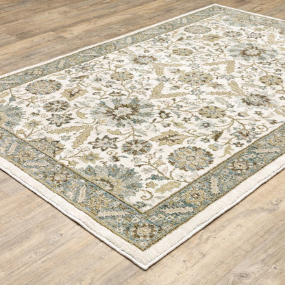 3' X 5' Stone And Ivory Oriental Area Rug