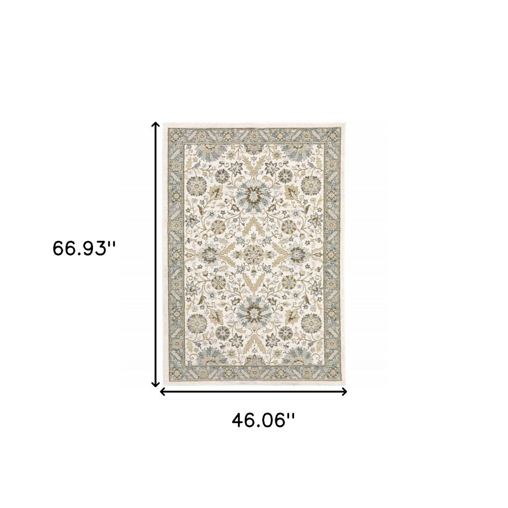 3' X 5' Stone And Ivory Oriental Area Rug