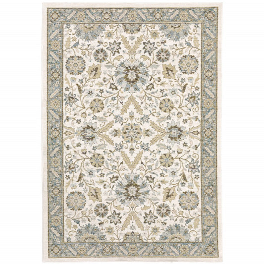 5' X 7' Stone And Ivory Oriental Area Rug