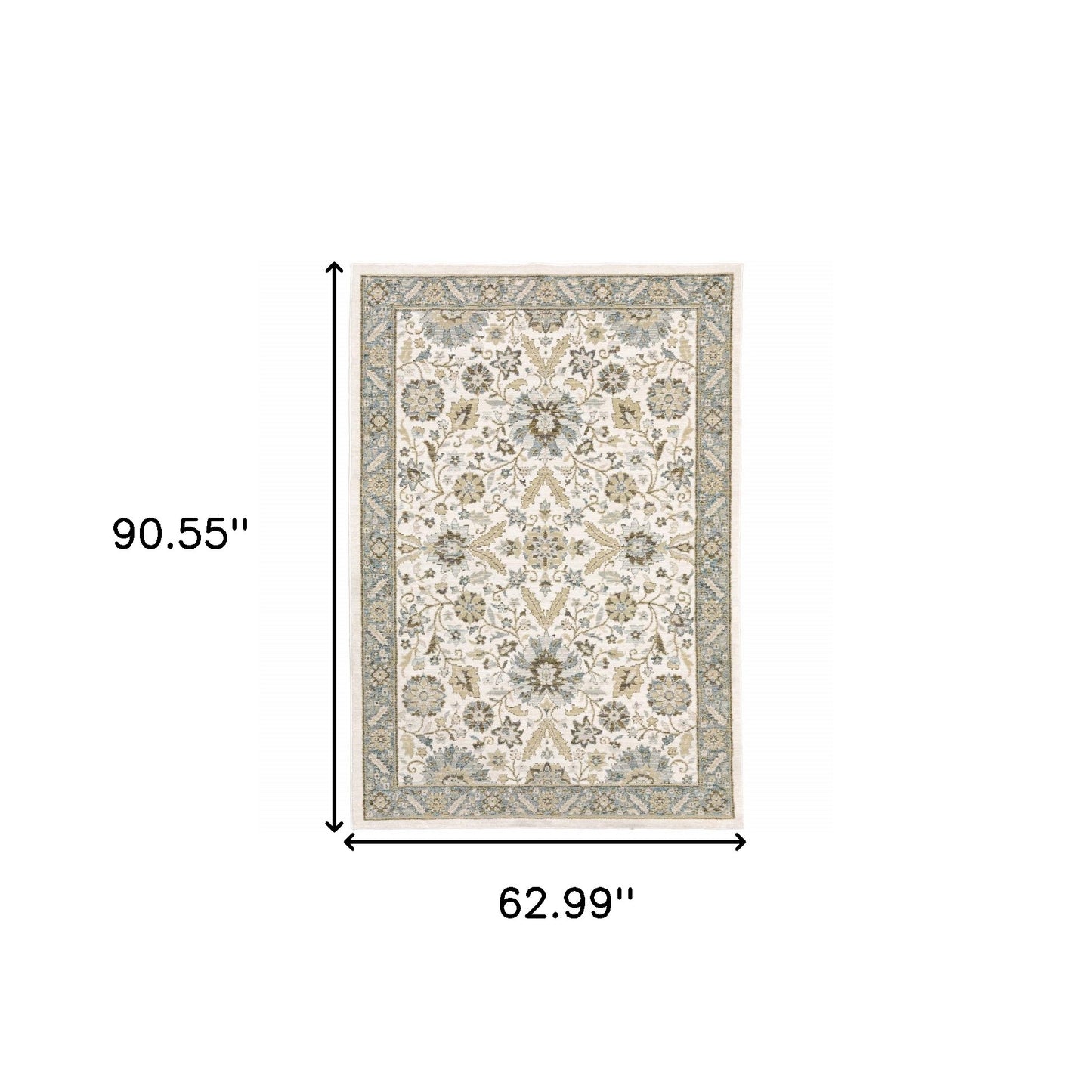 5' X 7' Gray and Ivory Oriental Power Loom Area Rug