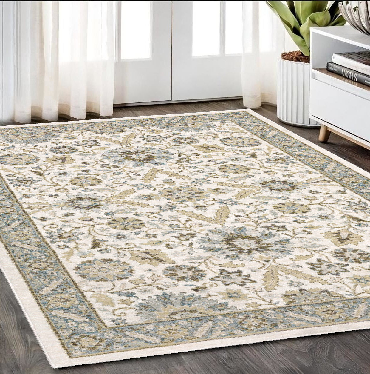 5' X 7' Gray and Ivory Oriental Power Loom Area Rug