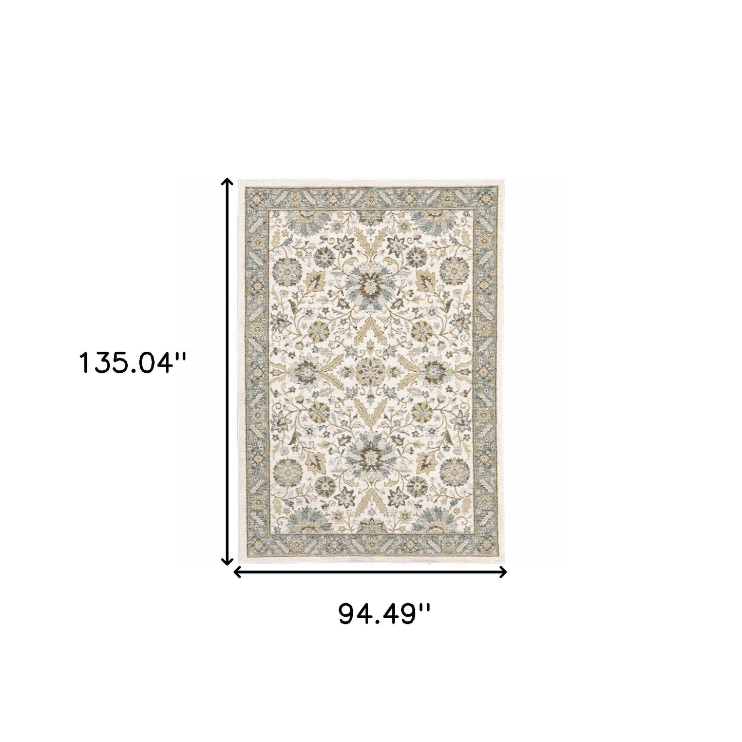 8' X 11' Gray and Ivory Oriental Power Loom Area Rug