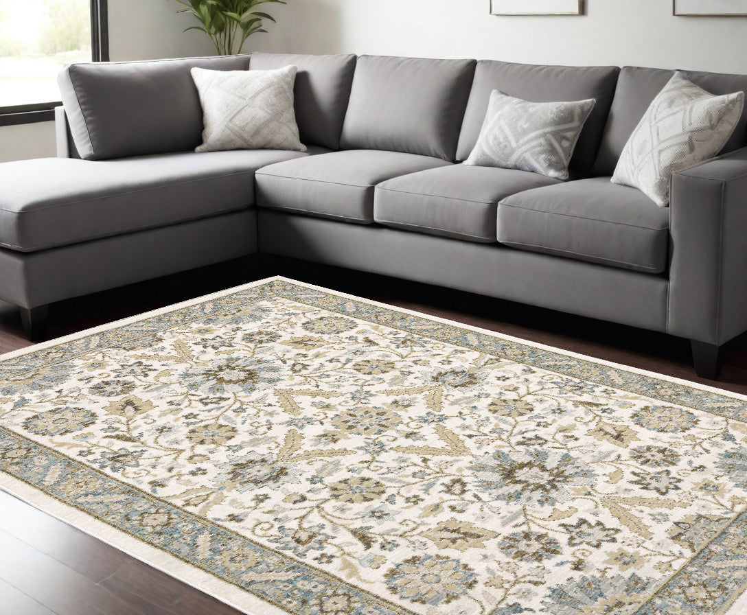 8' X 11' Gray and Ivory Oriental Power Loom Area Rug