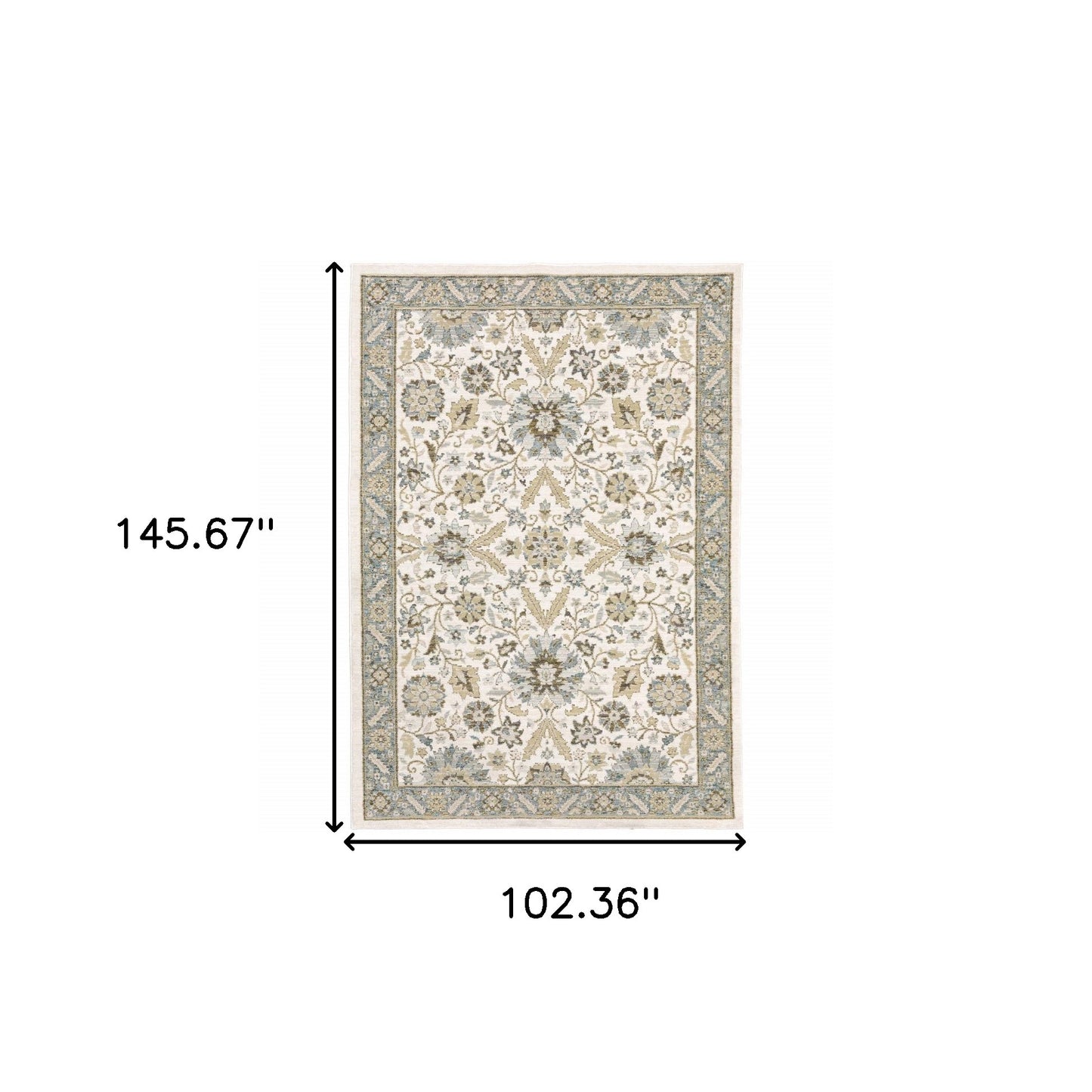 9' X 12' Gray and Ivory Oriental Power Loom Area Rug