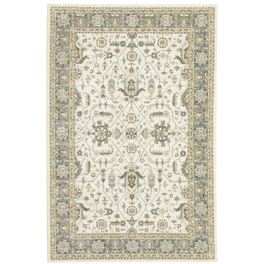 2' X 3' Ivory And Blue Oriental Area Rug