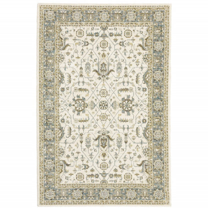 2' X 3' Ivory And Blue Oriental Area Rug