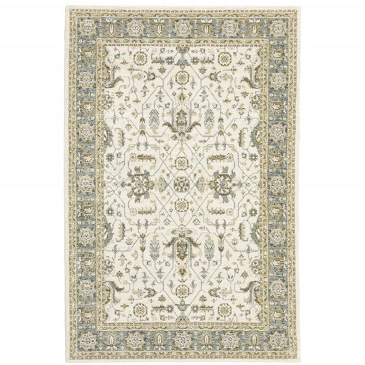2' X 3' Ivory And Blue Oriental Area Rug