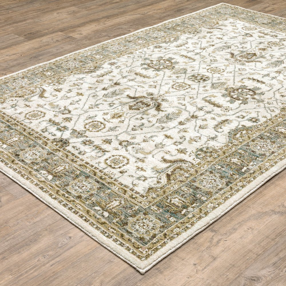 2' X 3' Ivory And Blue Oriental Area Rug