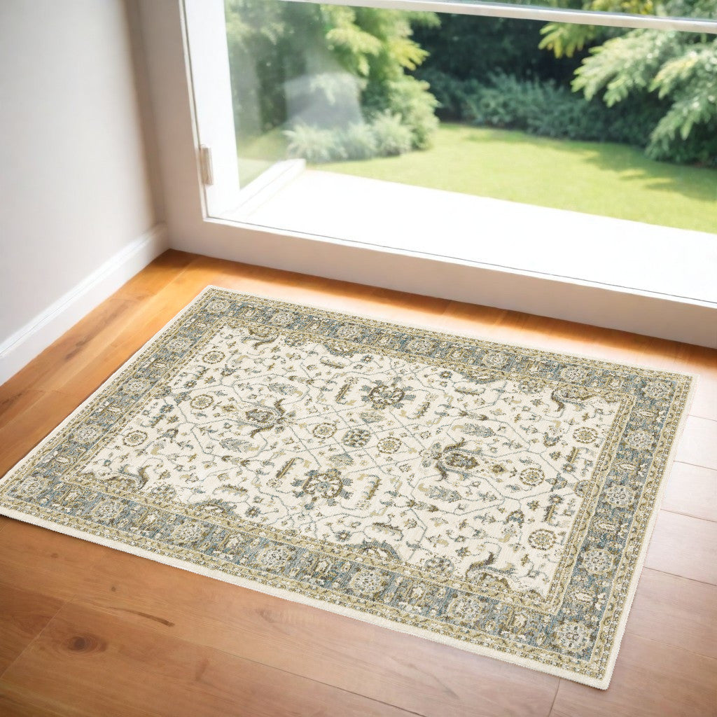 2' X 3' Gray and Ivory Oriental Power Loom Area Rug