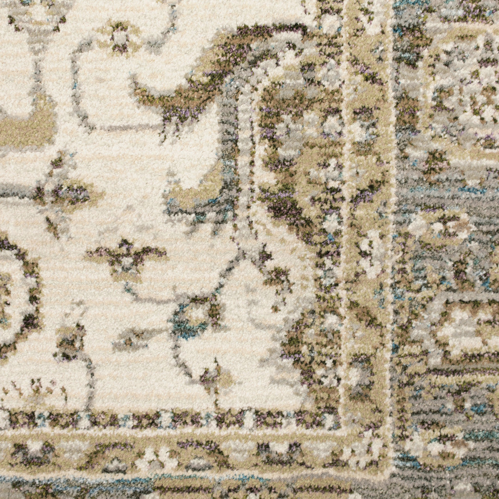 8' Runner Gray and Ivory Oriental Power Loom Runner Rug