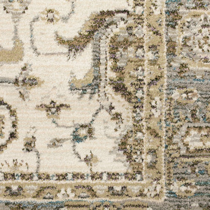 8' Ivory And Blue Oriental Runner Rug