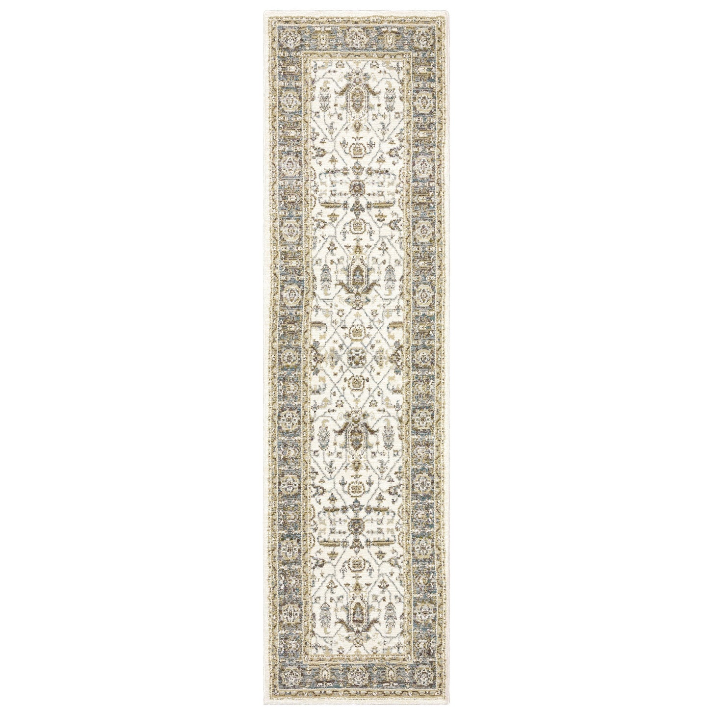 8' Runner Gray and Ivory Oriental Power Loom Runner Rug