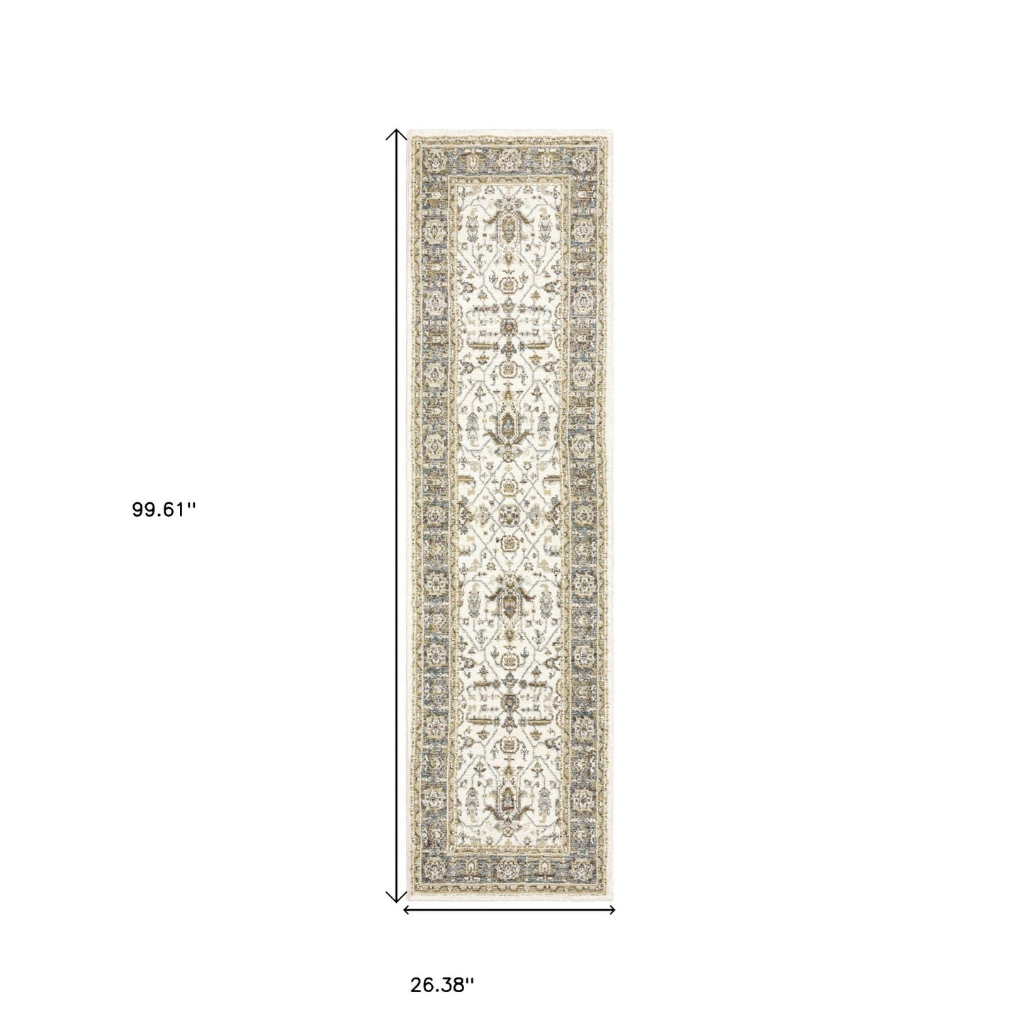 8' Runner Gray and Ivory Oriental Power Loom Runner Rug