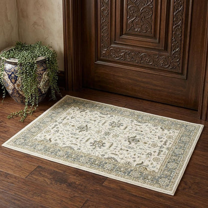 3' X 5' Ivory And Blue Oriental Area Rug