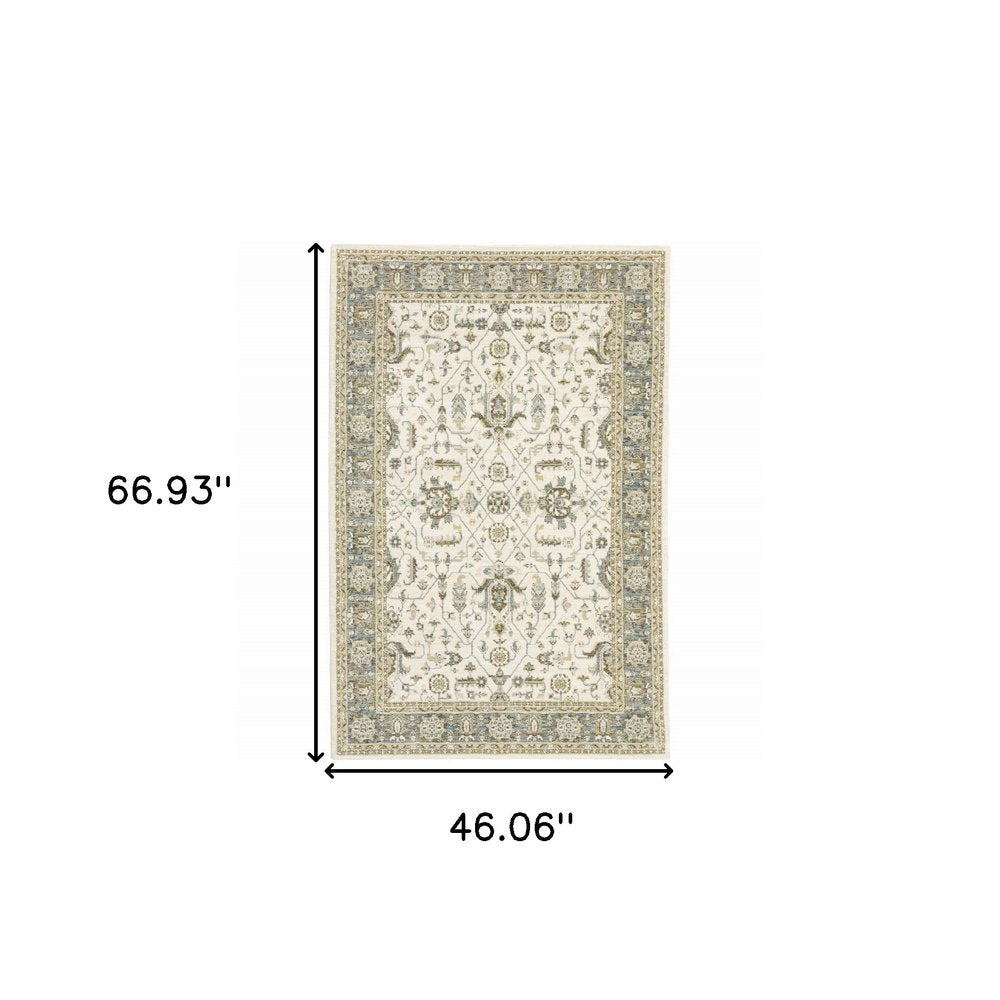 3' X 5' Ivory And Blue Oriental Area Rug