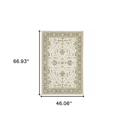3' X 5' Ivory And Blue Oriental Area Rug