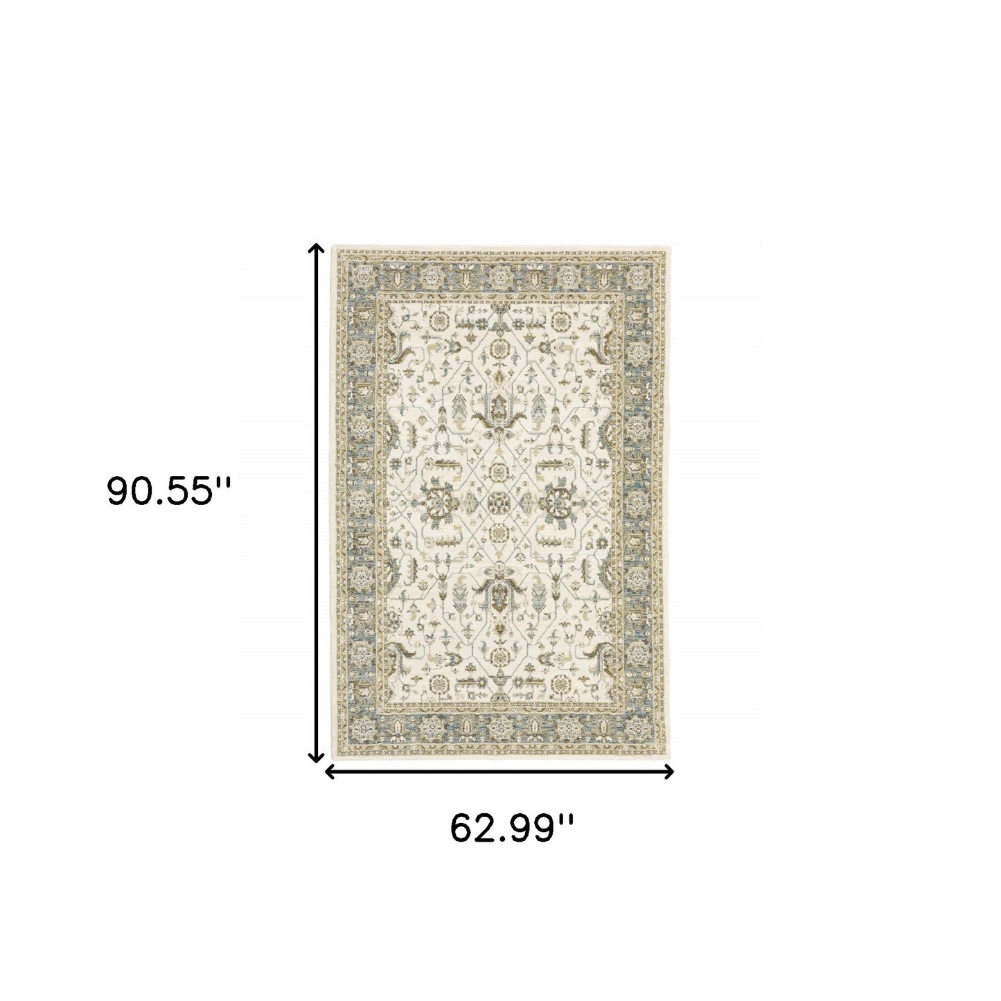 5' X 7' Gray and Ivory Oriental Power Loom Area Rug