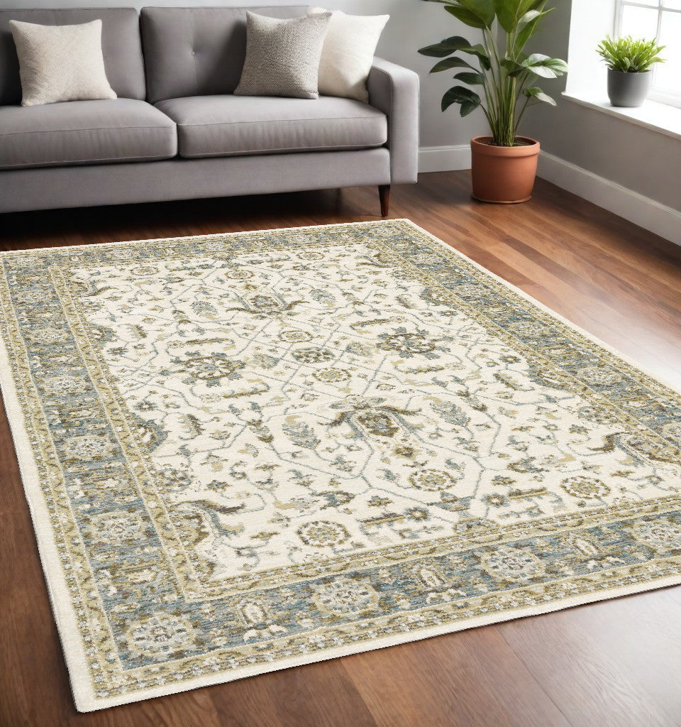 5' X 7' Gray and Ivory Oriental Power Loom Area Rug