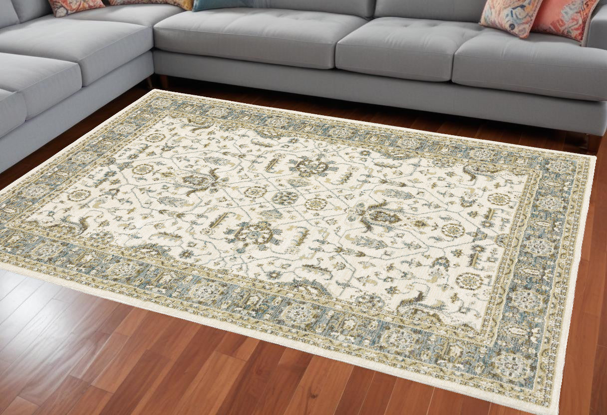 7' X 10' Gray and Ivory Oriental Power Loom Area Rug