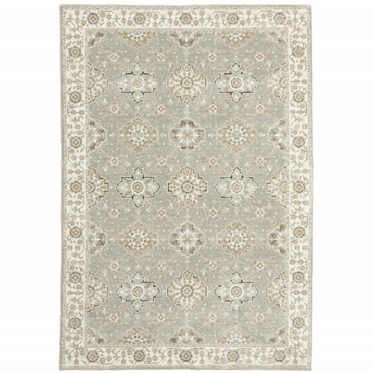 10' X 13' Gray and Ivory Oriental Power Loom Area Rug